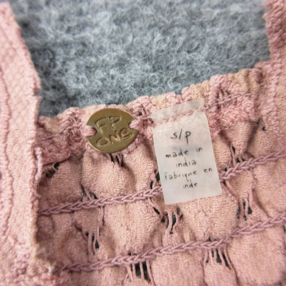 Free People Dress Womens Small Pink Lace Crochet Ruffle Strappy Swing Sundress - Picture 7 of 7